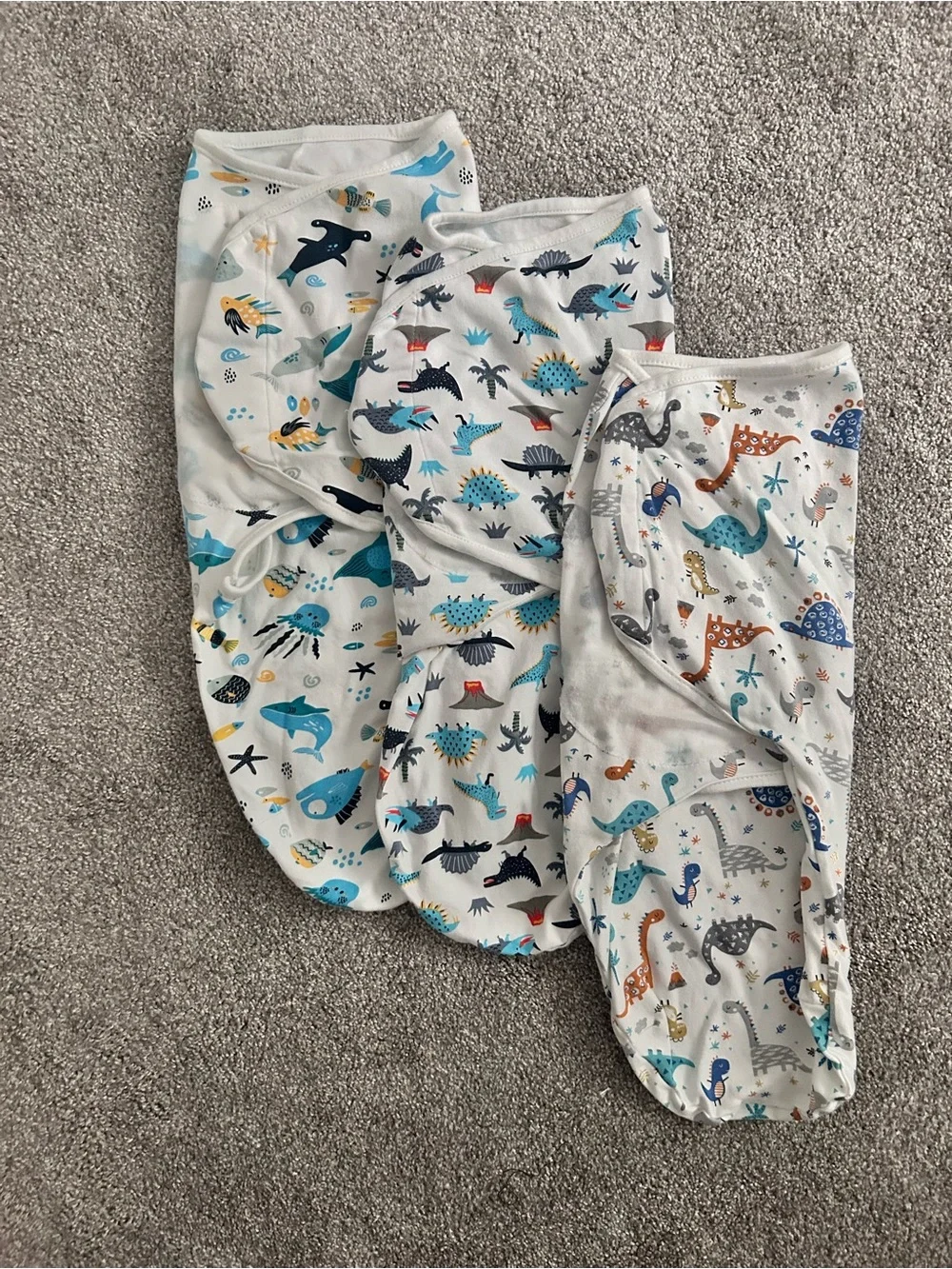 White Multi Dinosaur & Sea Life Kids Pajama Swaddle Set